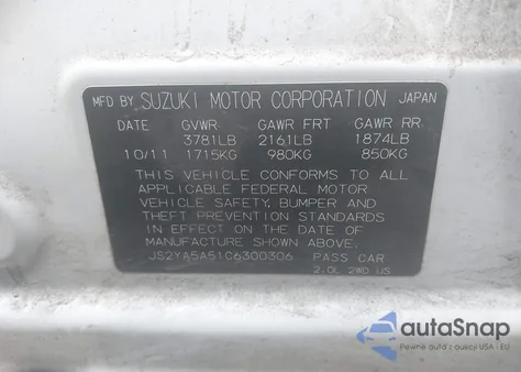 2012 Suzuki Sx4 Technology (Nav) z USA, uszkodzony, nr VIN JS2YA5A51C6300306